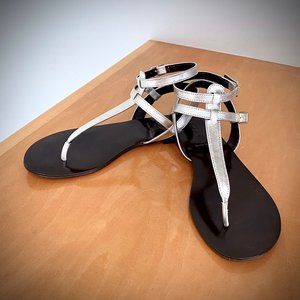 J. Crew Silver Leather Tabbie T-Strap Sandals 7M